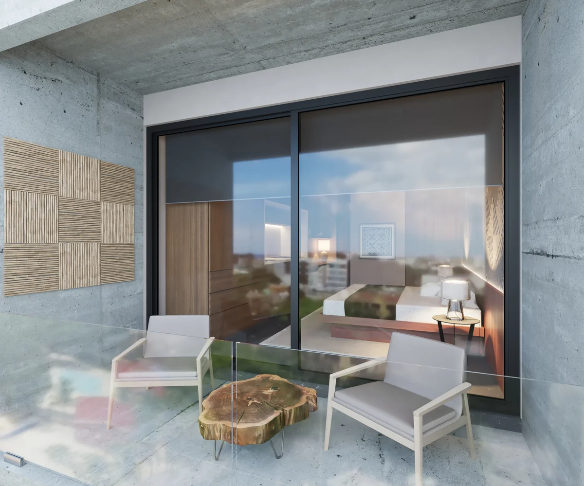 View of Modern Balcony at Xiol, showcasing Private Terrace, Outdoor Space.