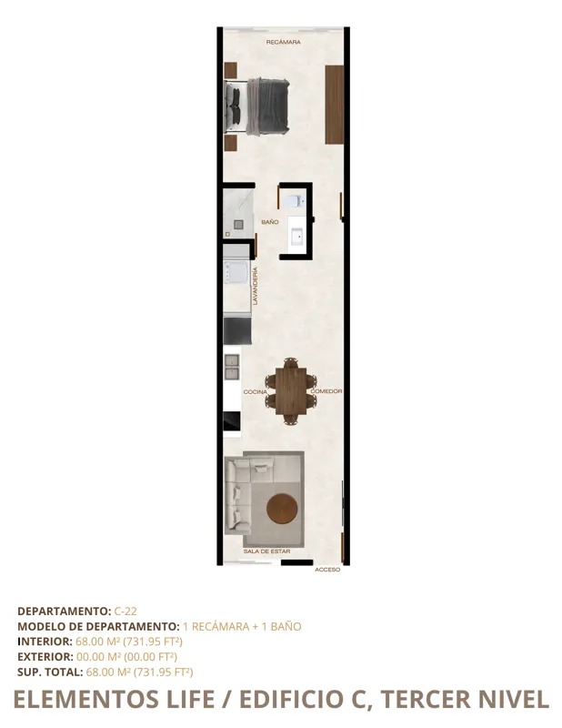 A collection of 8 detailed floor plans for units C-16, C-17, C-18, C-19, C-20, C-21, C-22, and C-23 in Elementos Life's Building C, illustrating various apartment layouts with 1, 2, or 3 bedrooms, bathrooms, living areas, kitchens, and balconies, ...