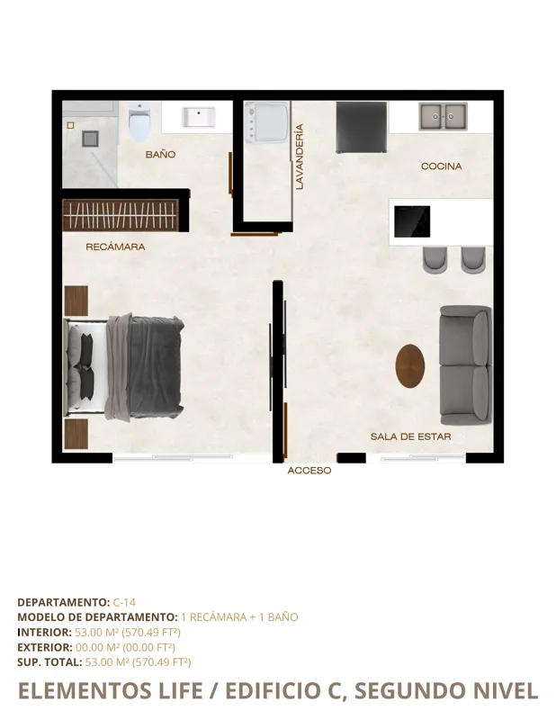 A collection of 8 detailed floor plans for units C-16, C-17, C-18, C-19, C-20, C-21, C-22, and C-23 in Elementos Life's Building C, illustrating various apartment layouts with 1, 2, or 3 bedrooms, bathrooms, living areas, kitchens, and balconies, ...