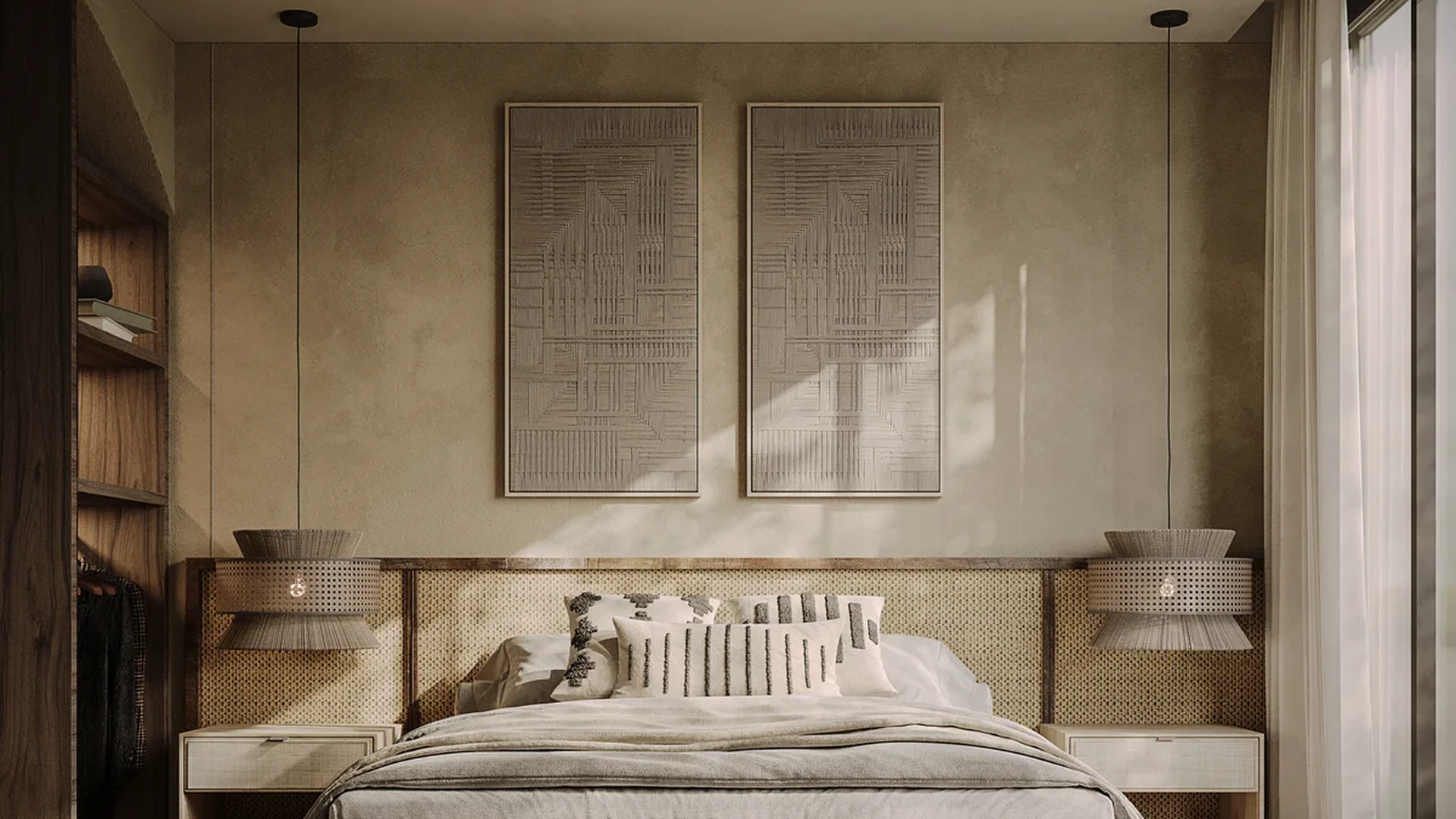 View of Modern Bedroom at Distrito Bondia, showcasing Boho Chic Decor, Natural Light.