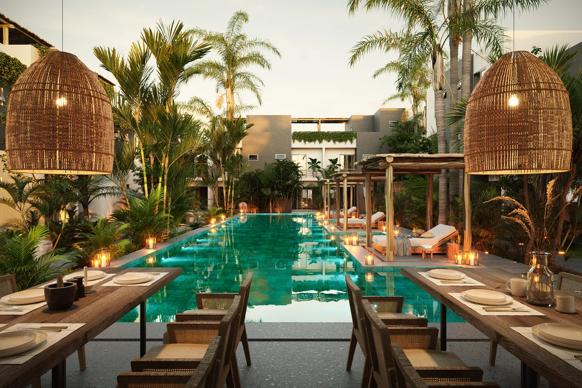 Image of Swimming Pool at Fabula, featuring Luxury Pool Area, Tropical Landscape.