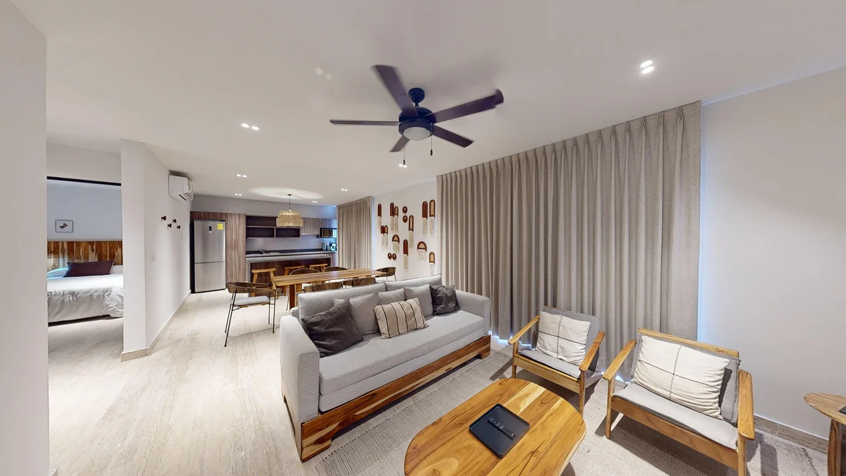 View of Open Concept Living at Costa Caribe, showcasing Modern Interior, Living Room.