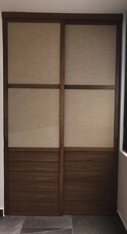 A collection of interior photos from Humana development, featuring a modern bathroom with a unique stone vessel sink, dark wood vanity, and rain shower, alongside a spacious living area with polished grey tiled floors, white walls, and large slidi...