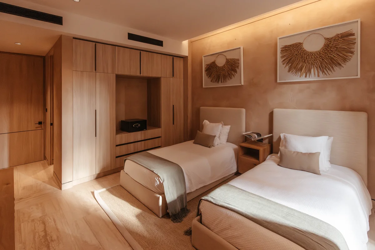 View of Modern Bedroom at The Village, showcasing Twin Beds, Built-in Wardrobe.