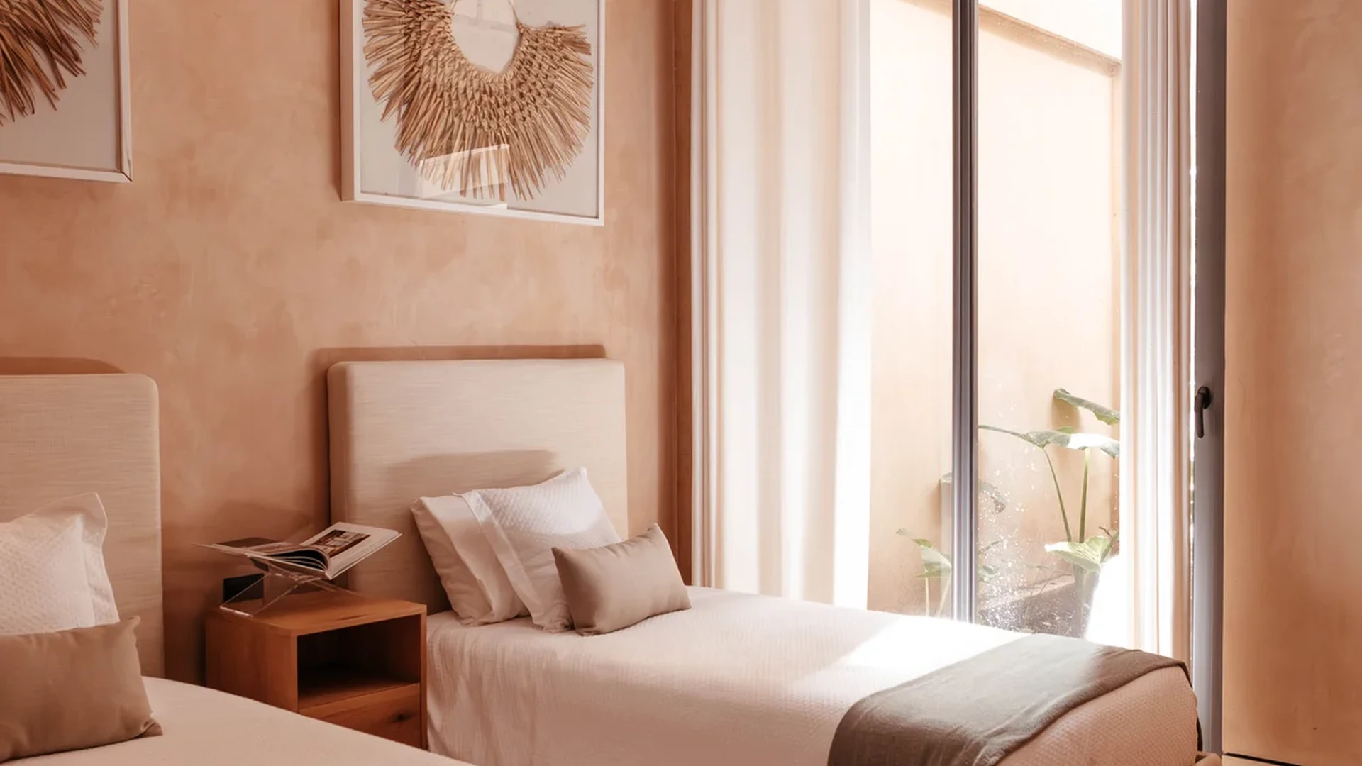 View of Bedroom at The Village, showcasing Twin Beds, Modern Bedroom.