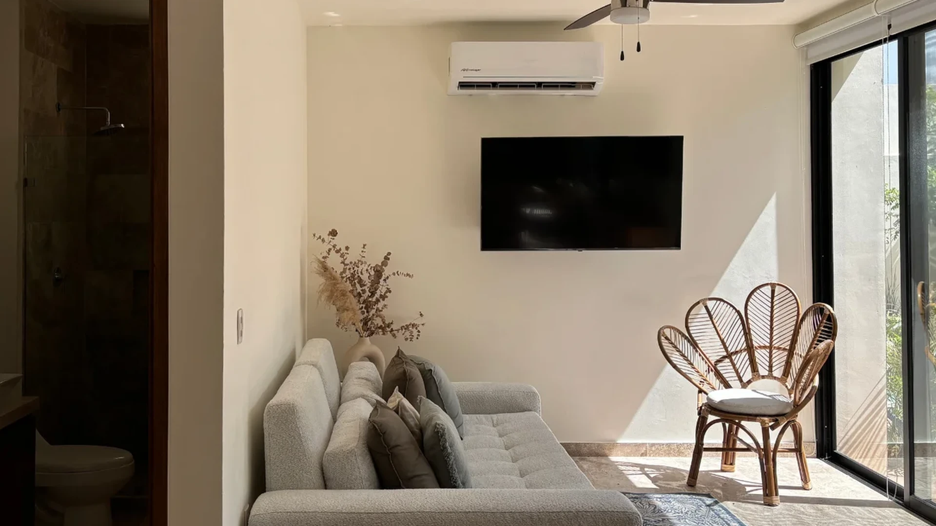 View of Living Area at Poc Ta Poc, showcasing Modern Interior, Sofa.