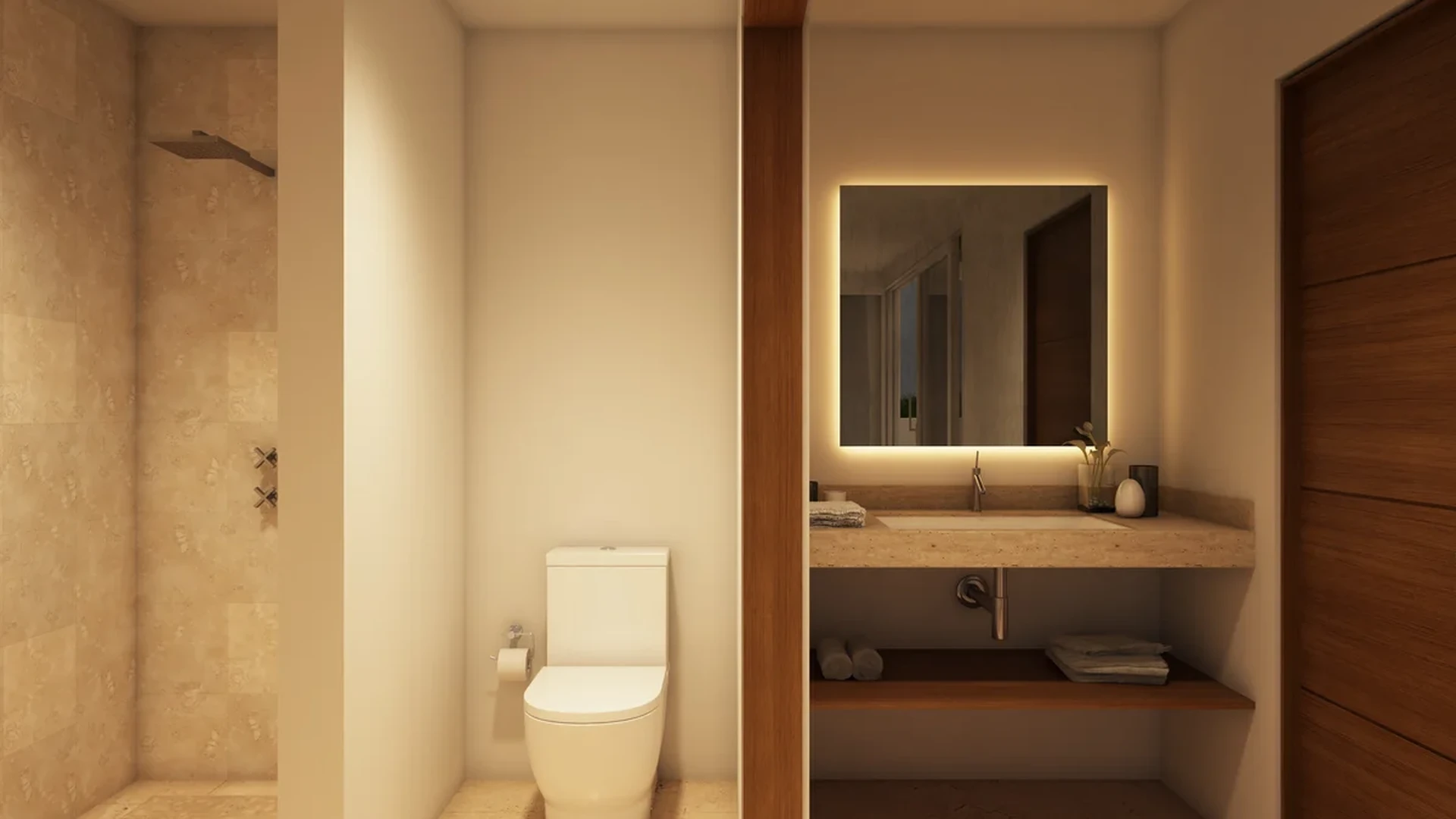View of Modern Bathroom at Puerto Aqua, showcasing Walk-in Shower, Vanity.
