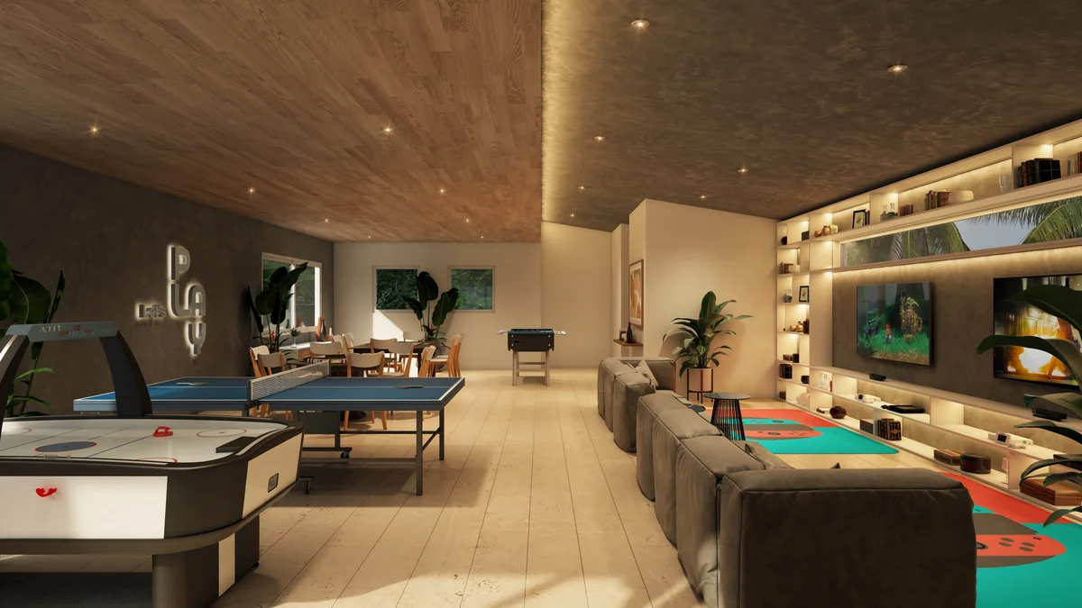 Image of Lounge at Puerto Aqua, featuring Game Room, Entertainment Area.