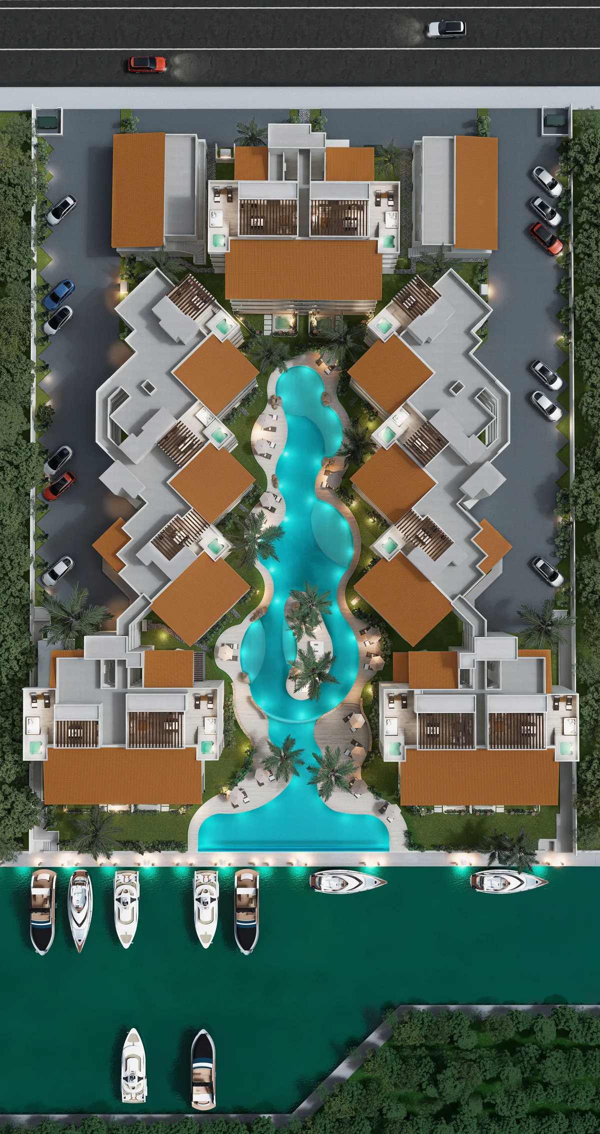Image of Swimming Pool at Puerto Aqua, featuring Luxury Residential Complex, Waterfront Property.