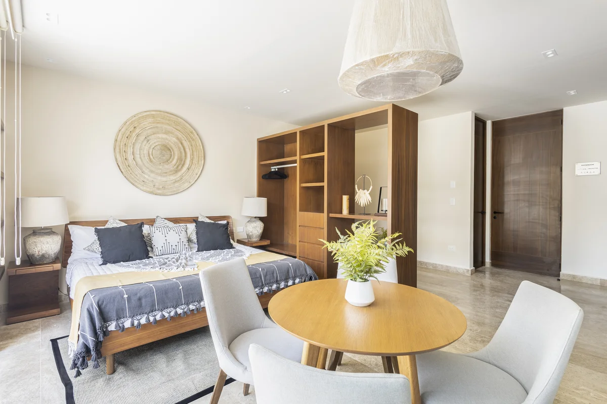 View of Bedroom at Peregrina, showcasing Modern Interior Design, King Size Bed.