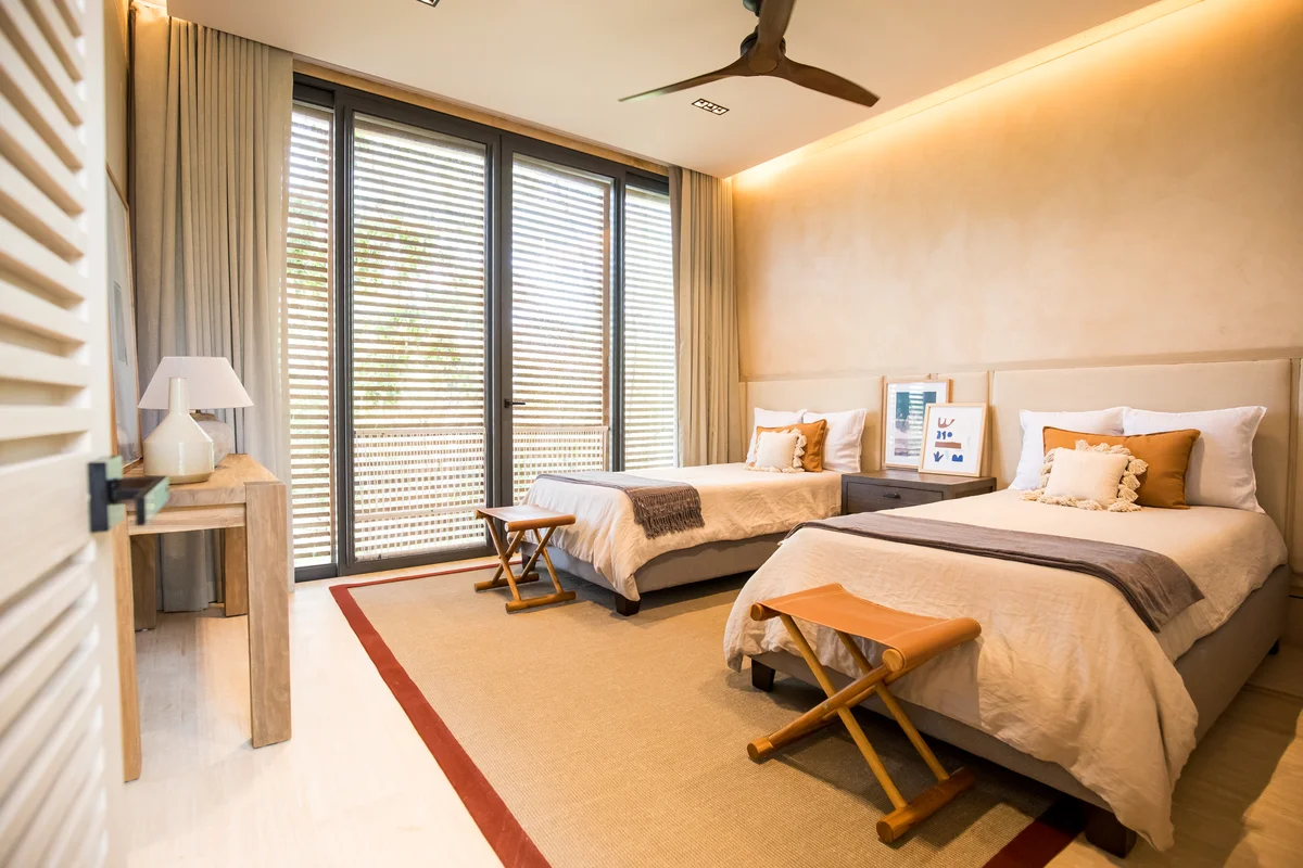 View of Bedroom at Palm Villas, showcasing Twin Beds, Modern Bedroom.