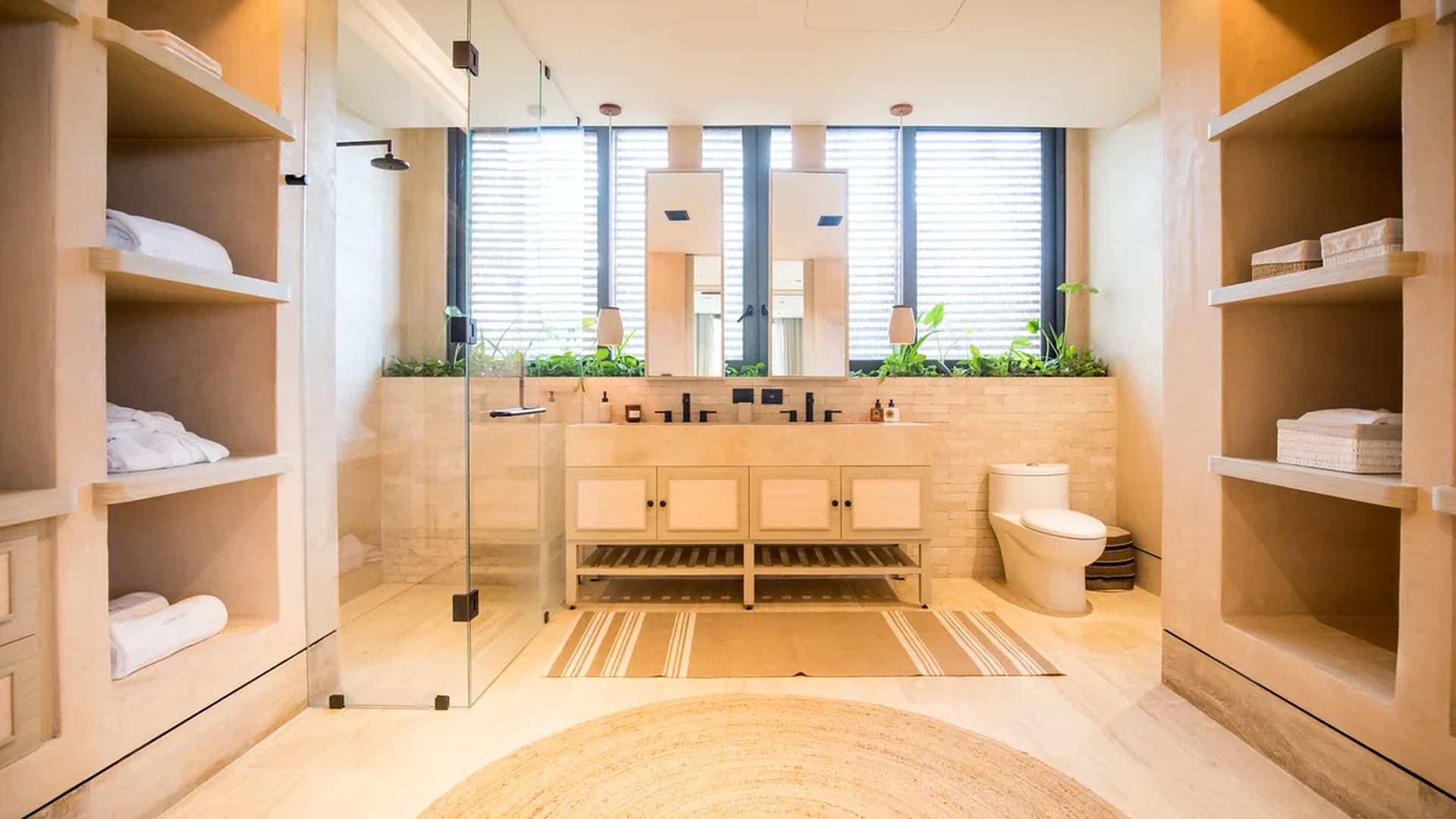 View of Modern Bathroom at Palm Villas, showcasing Luxury Bathroom, Walk-in Shower.
