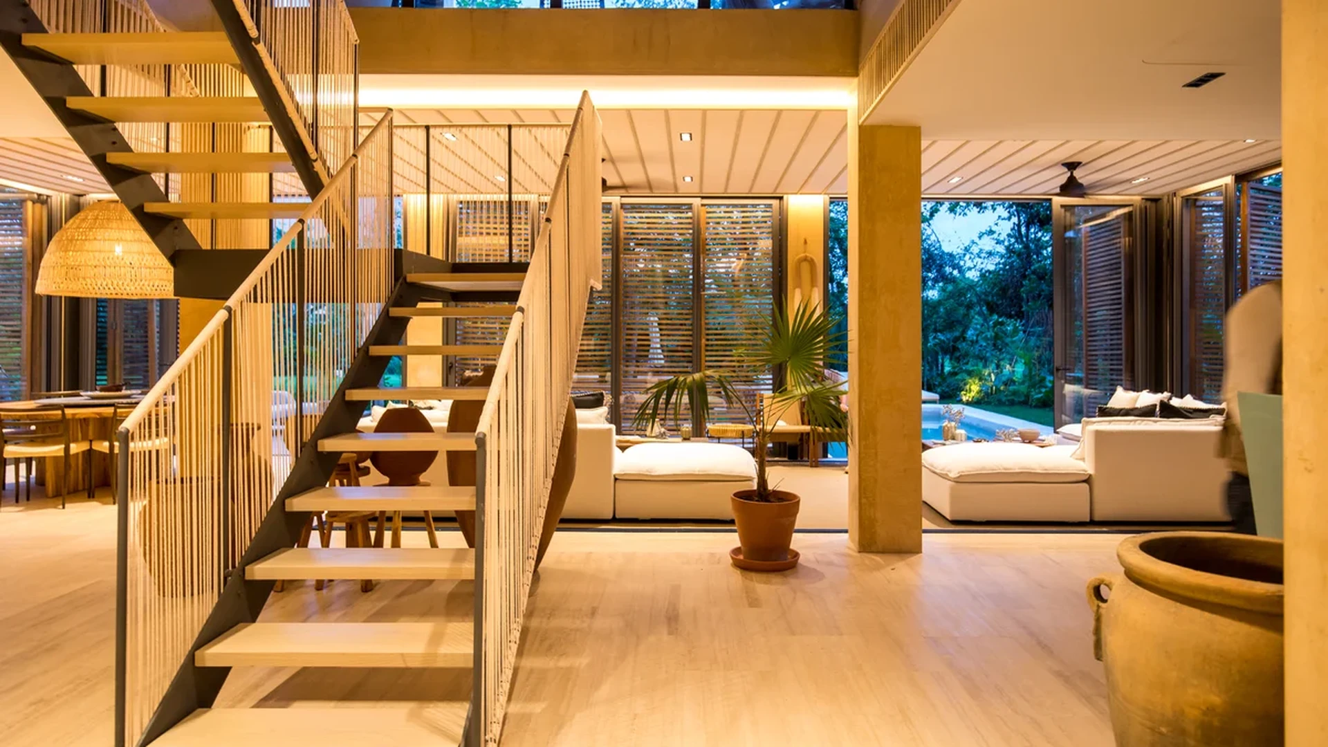 Image of Swimming Pool at Palm Villas, featuring Luxury Interior, Modern Staircase.