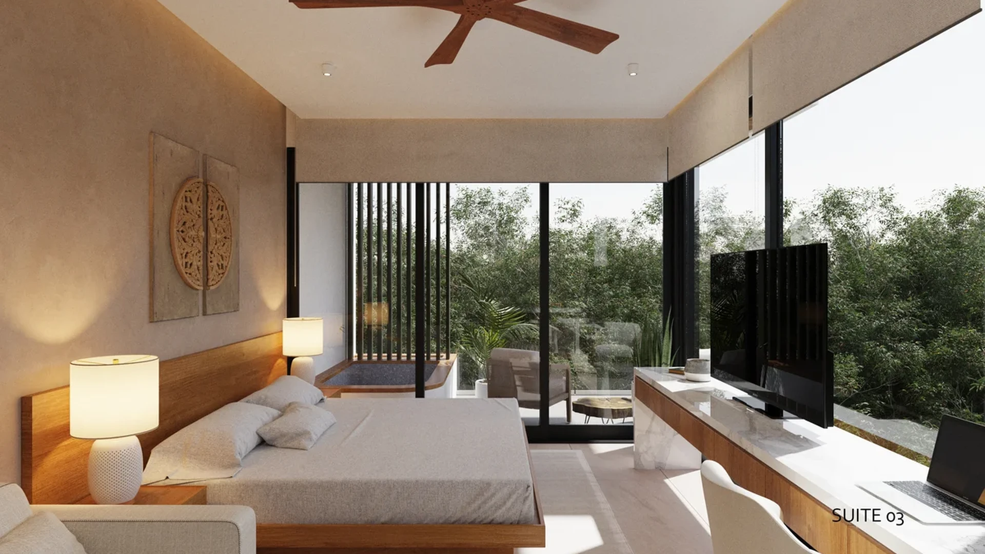 Image of Jacuzzi at Elysium, featuring Modern Bedroom, Jungle View.