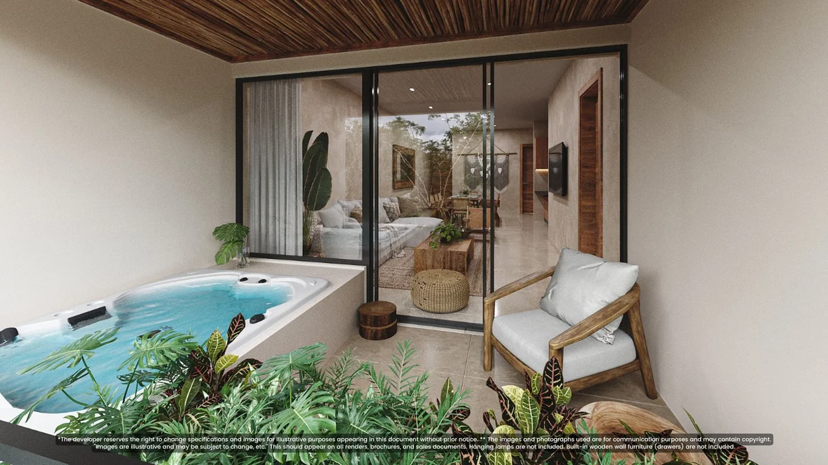 Image of Jacuzzi at Itza Selva 2, featuring Private Jacuzzi, Indoor-Outdoor Living.