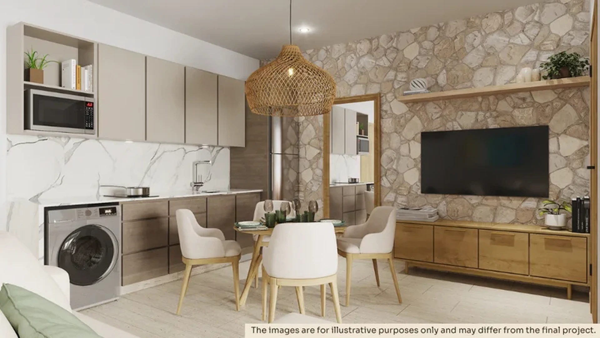 View of Modern Kitchen at Costalina Residences, showcasing Open Concept Living, Dining Area.