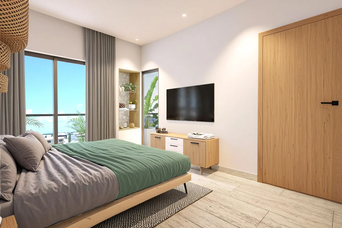 View of Modern Bedroom at Costalina Residences, showcasing Contemporary Design, Natural Light.