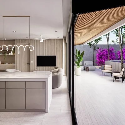 Image of Jacuzzi at Atzaro Residences, featuring Modern Living Space, Open Plan Kitchen.