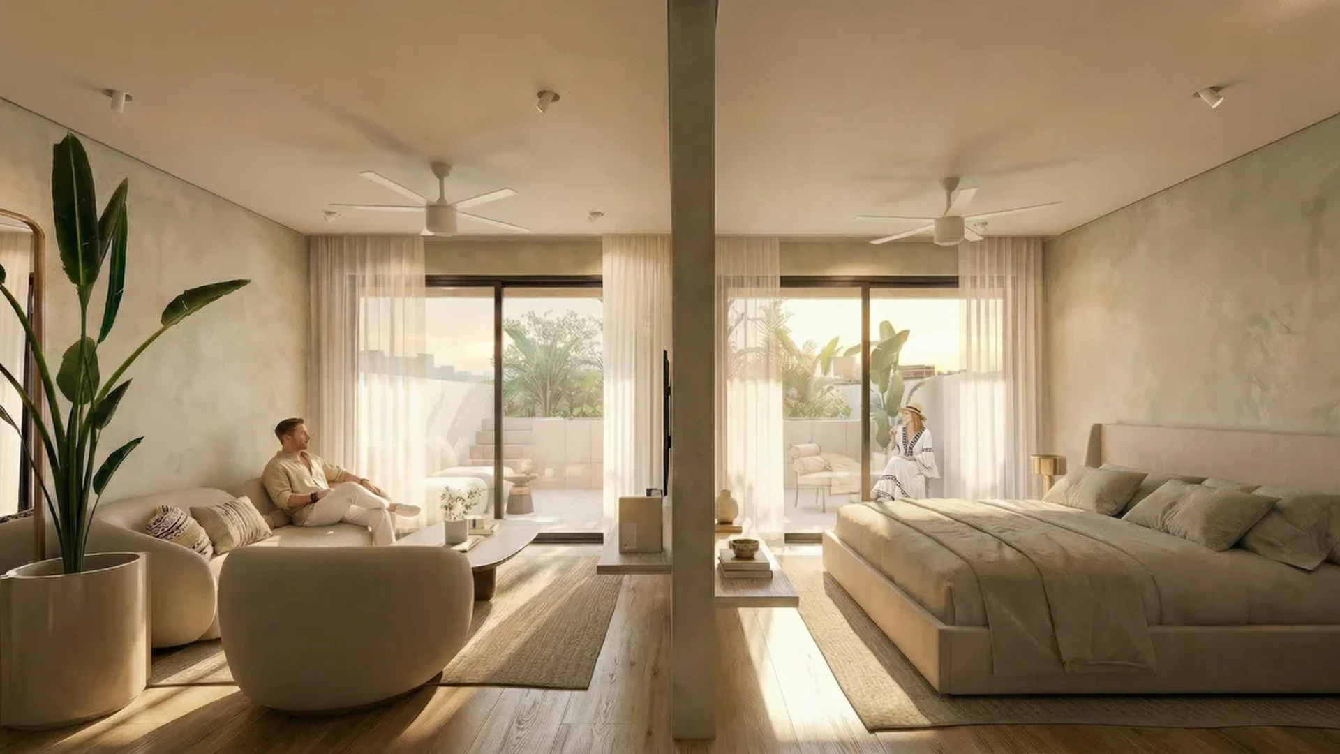View of Modern Interior at Atzaro Residences, showcasing Spacious Living, Bedroom Suite.