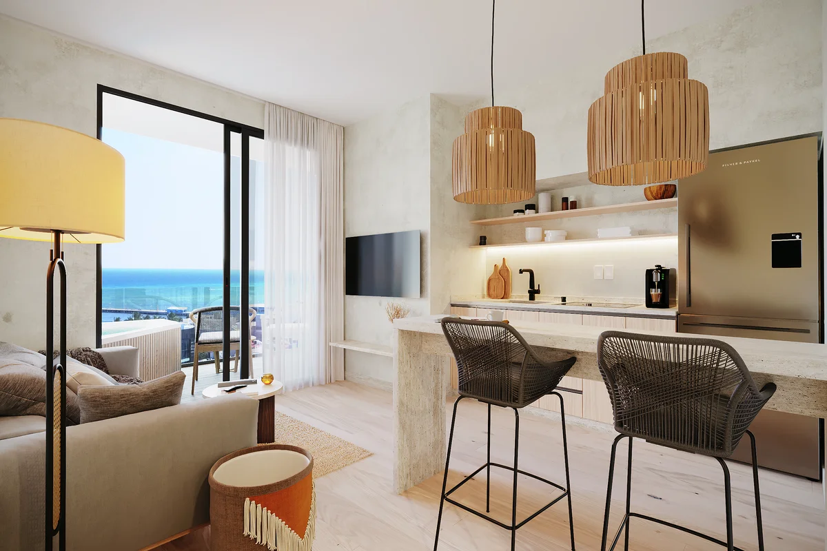 Image of Ocean View at Petrus Condos, featuring Modern Living Room, Open Concept Kitchen.