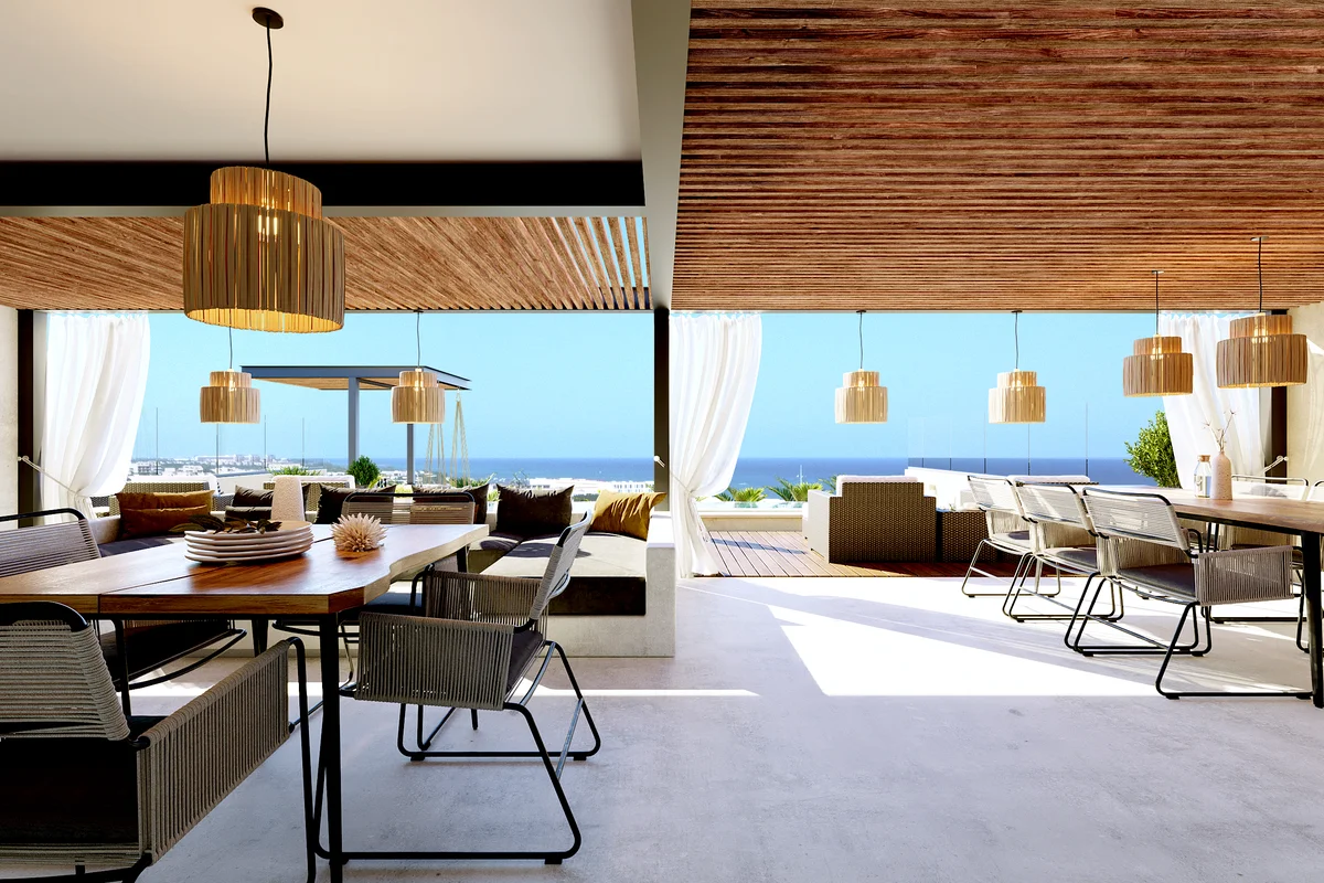 Image of Rooftop Terrace at Petrus Condos, featuring Outdoor Dining, Ocean View.