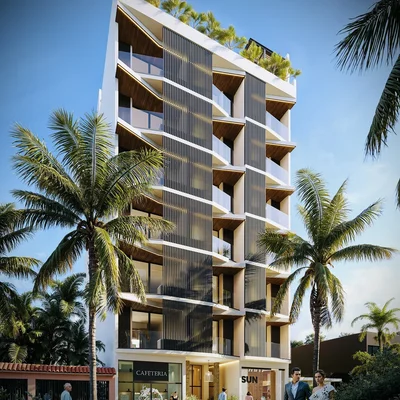 View of Modern Architecture at Petrus Condos, showcasing Building Facade, Residential Building.
