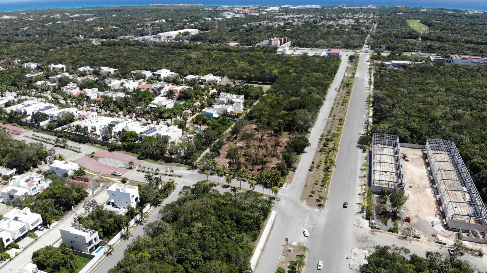 Aerial view of residential development and construction site
