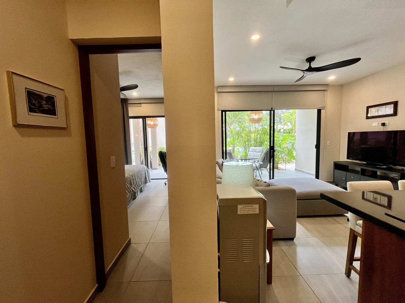 Furnished living room and bedroom in a model unit