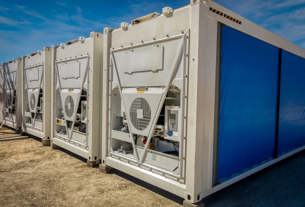 A group of refrigerated containers