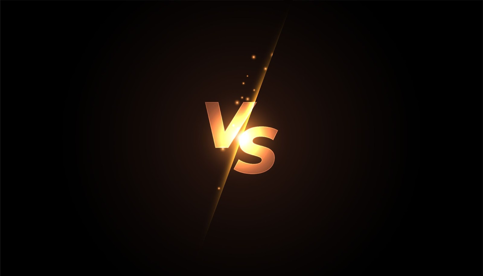 Logo VS dorado brillante sobre fondo negro para comparaciones
