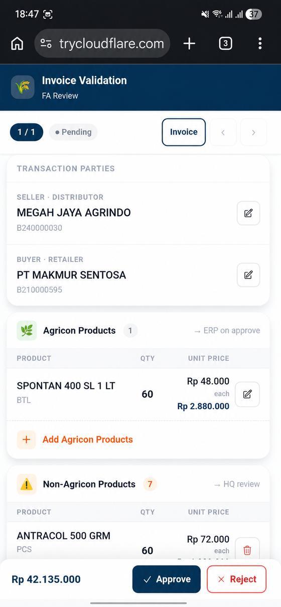 Invoice validation app with extracted line items