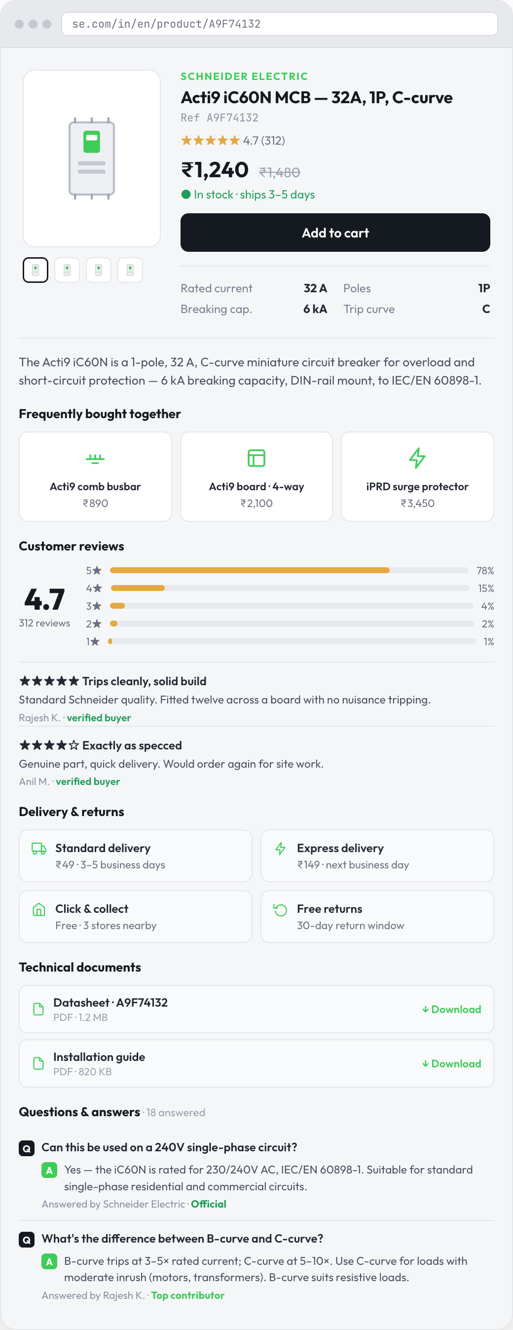 Human storefront view — Schneider Electric product page