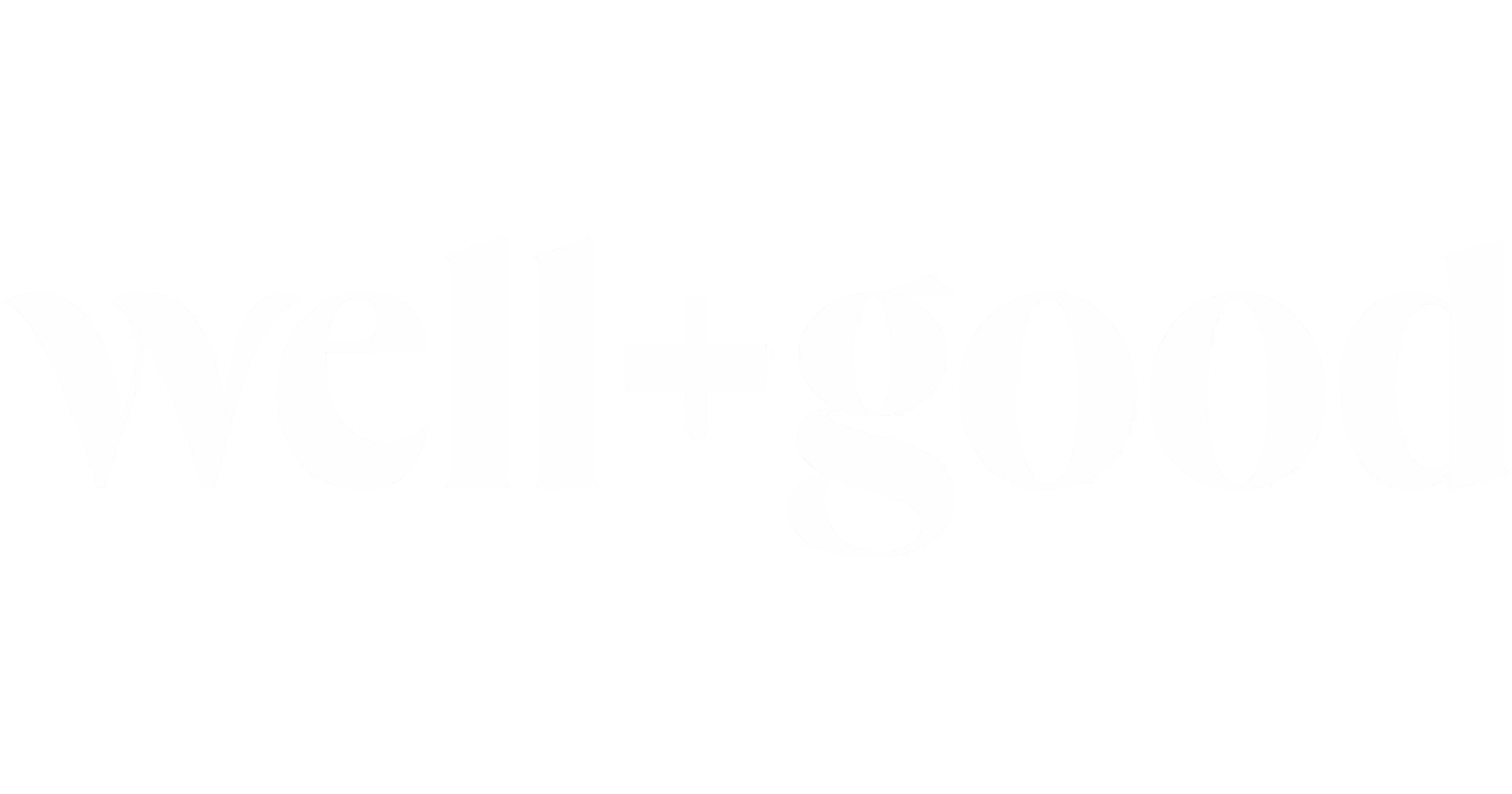 Logo with the phrase well + good in white stylized font on black background.