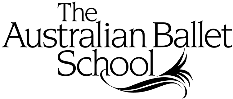 The Australian Ballet School logo with stylized flowing lines.