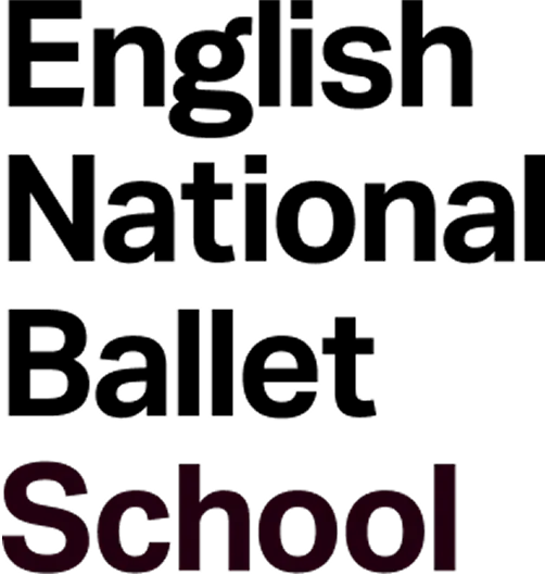 English National Ballet School logo featuring a stylized dancer in a dynamic pose above the text 'School'.