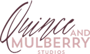 Quince and Mulberry Studios logo with stylized cursive and block letters.