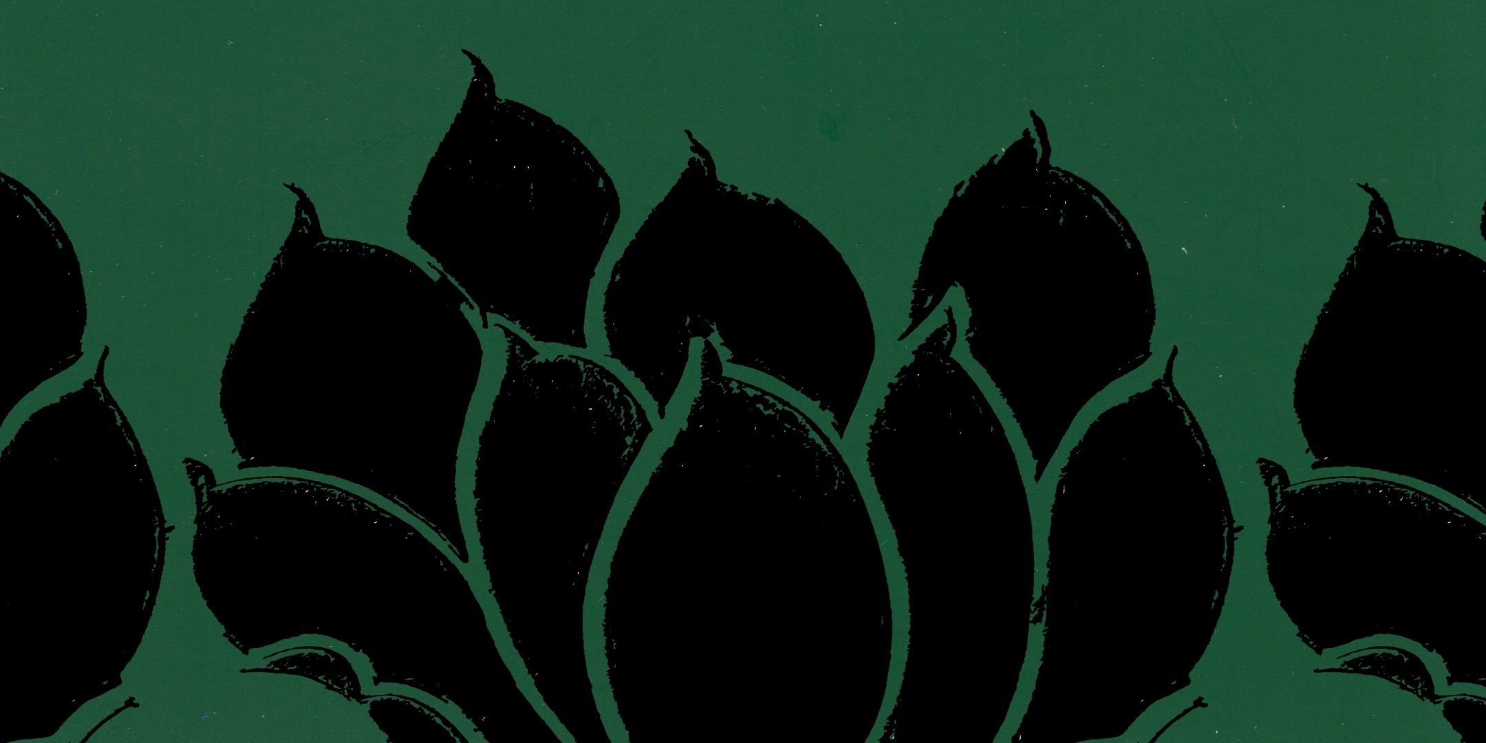 Grafische abstracte tekening van een bloem op groene achtergrond.