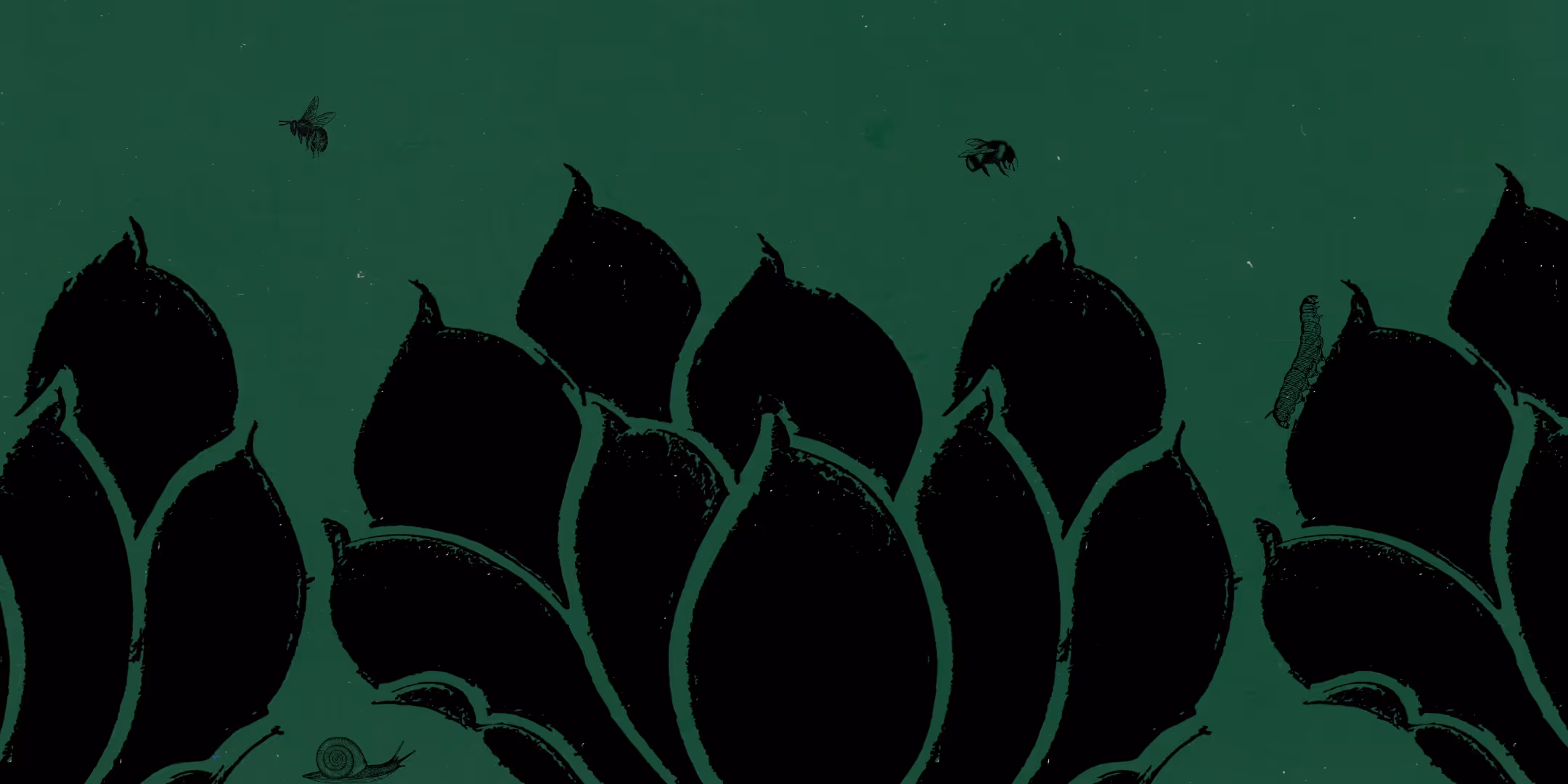 Plant met bijen, een rups en een slak op een groene achtergrond