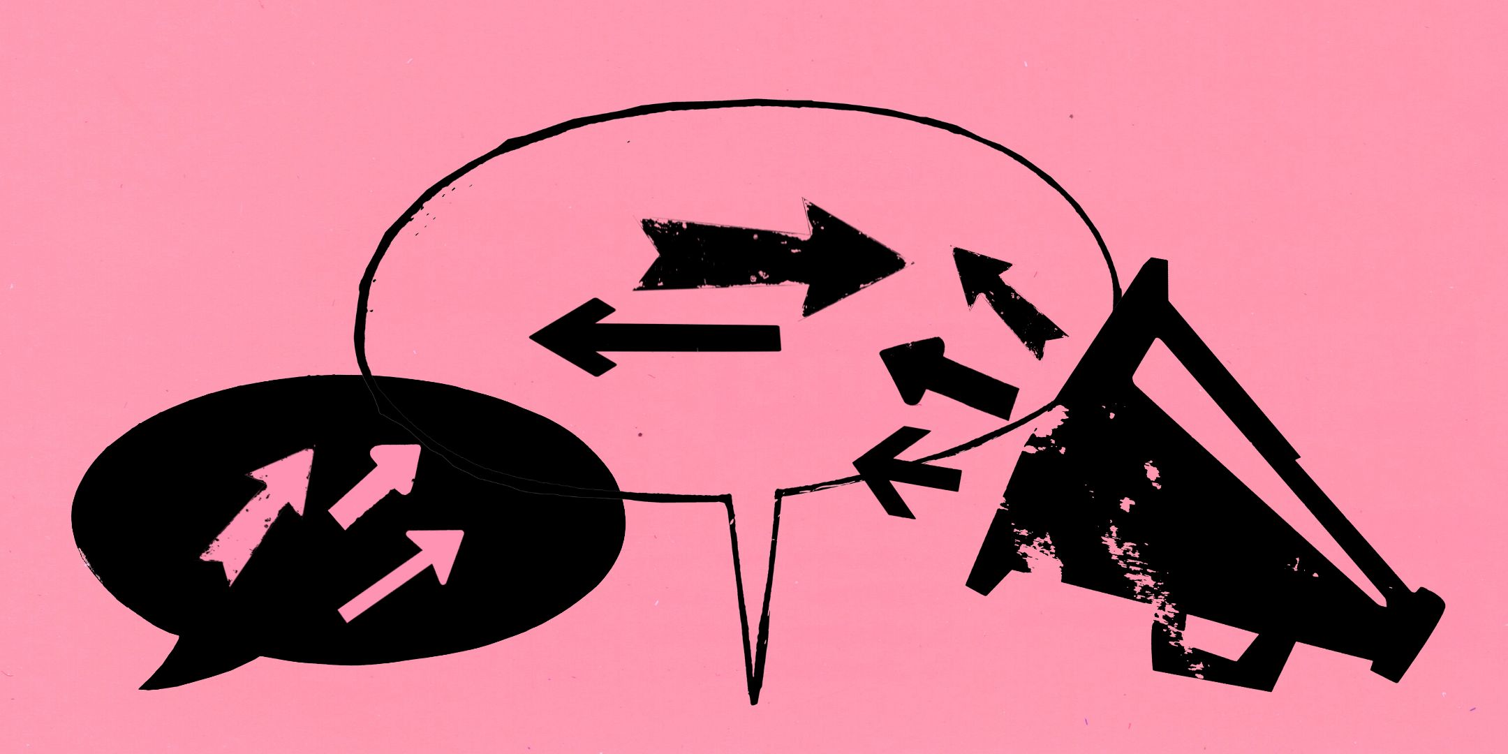 Een luidspreker toeter met pijlen op een roze achtergrond