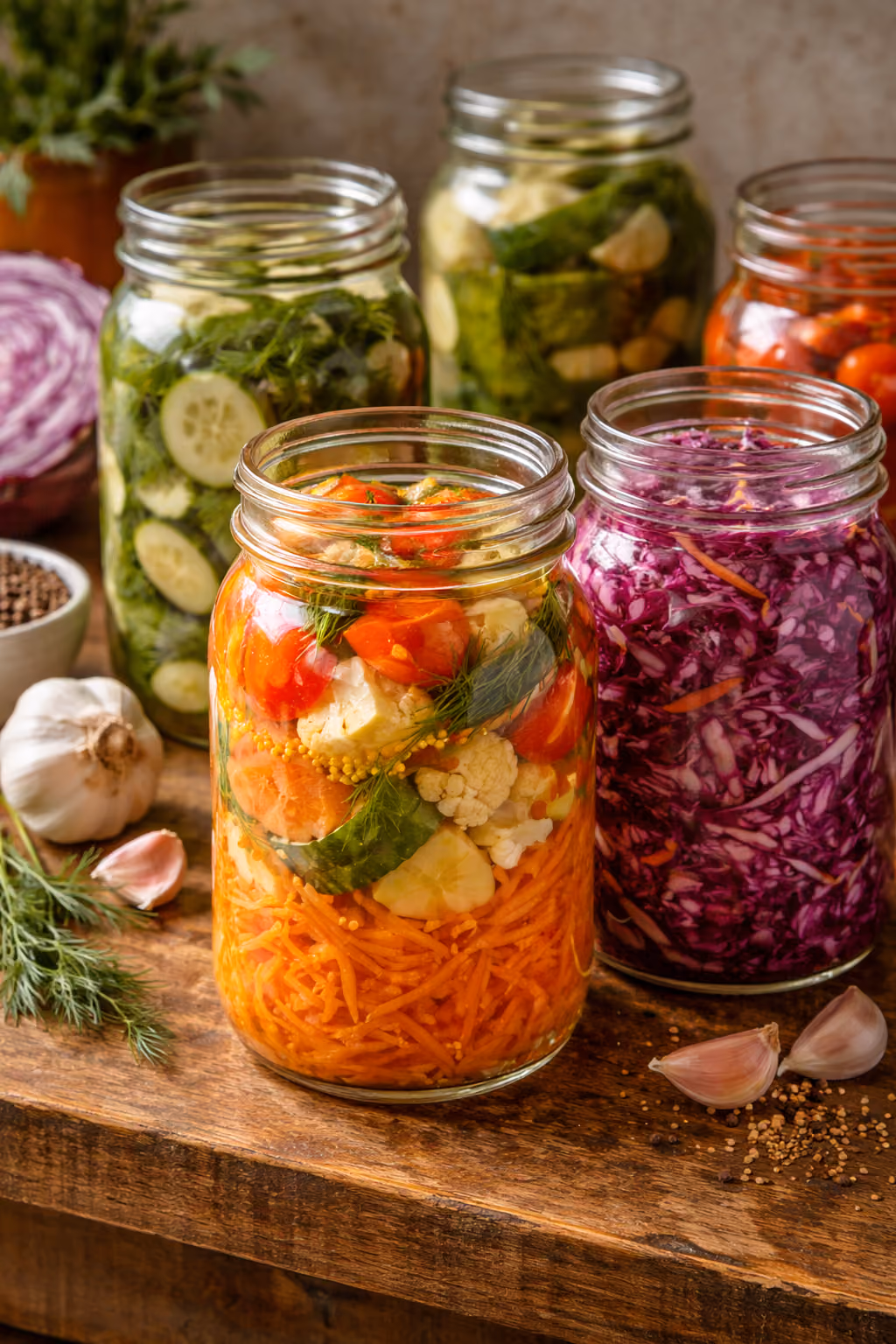 kleurrijke fermentatie potten. 
