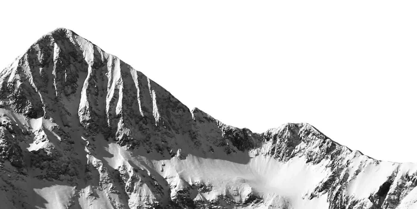 Dramatic black and white image of a snow-covered mountain peak, representing strength, stability, and long-term vision at Colorado Wealth Group