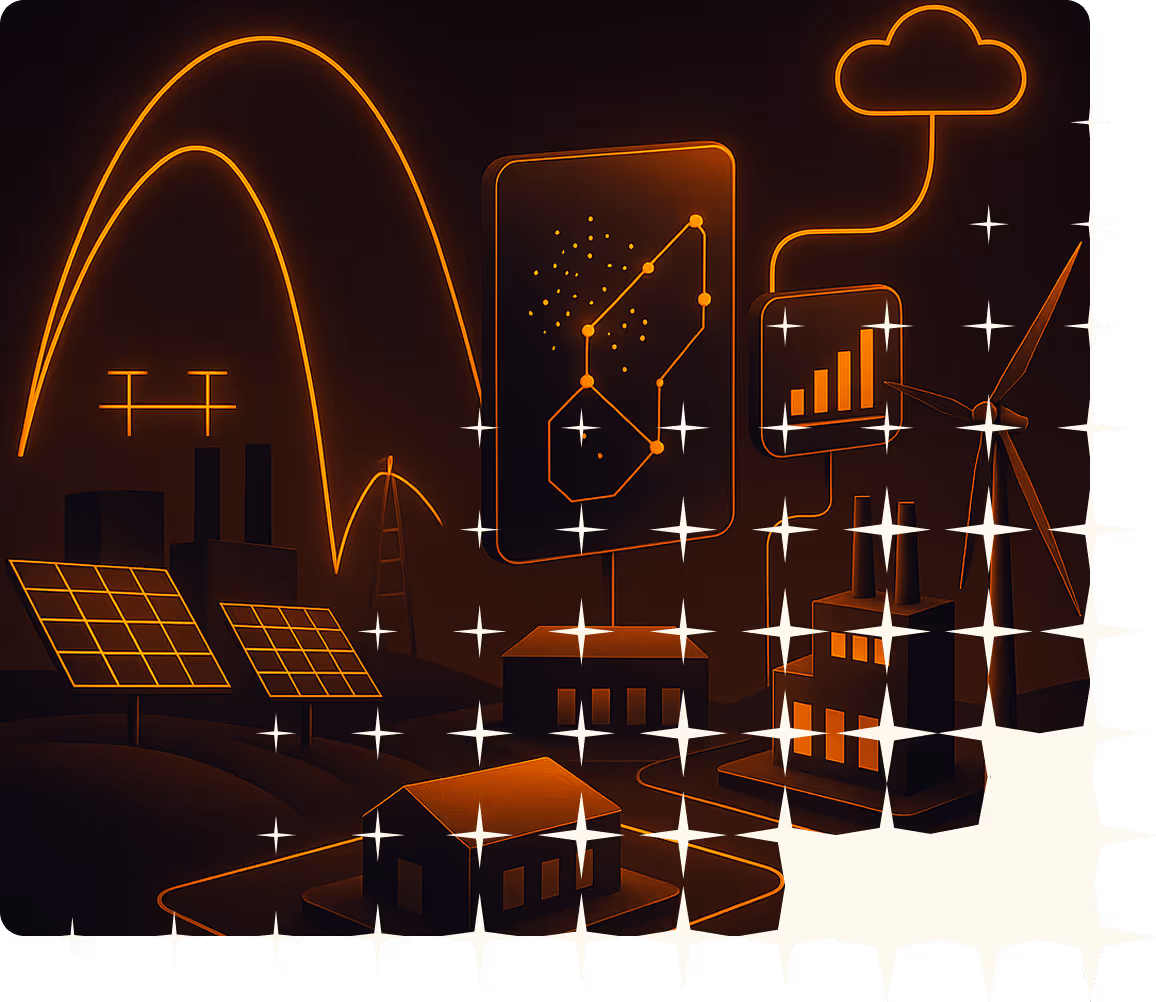 An illustration of a city skyline featuring solar panels on rooftops under a partly cloudy sky.

