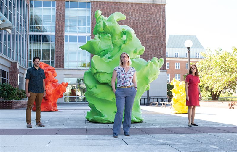 From left, Professor Gabriel Juarez (MechSE), Professor Amy Wagoner Johnson (MechSE), and Professor Rosa Espinosa-Marzal (CEE).