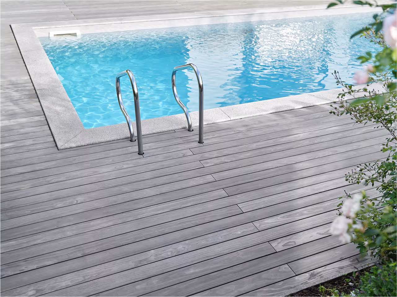 Shot of Accoya Decking and pool stairs