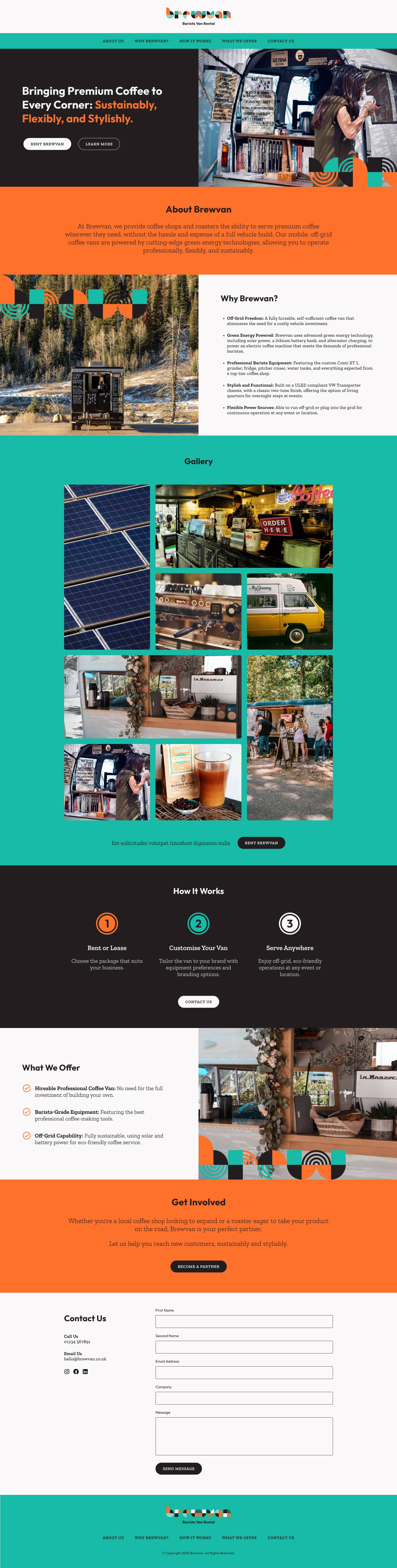 Website design for a barista van rental