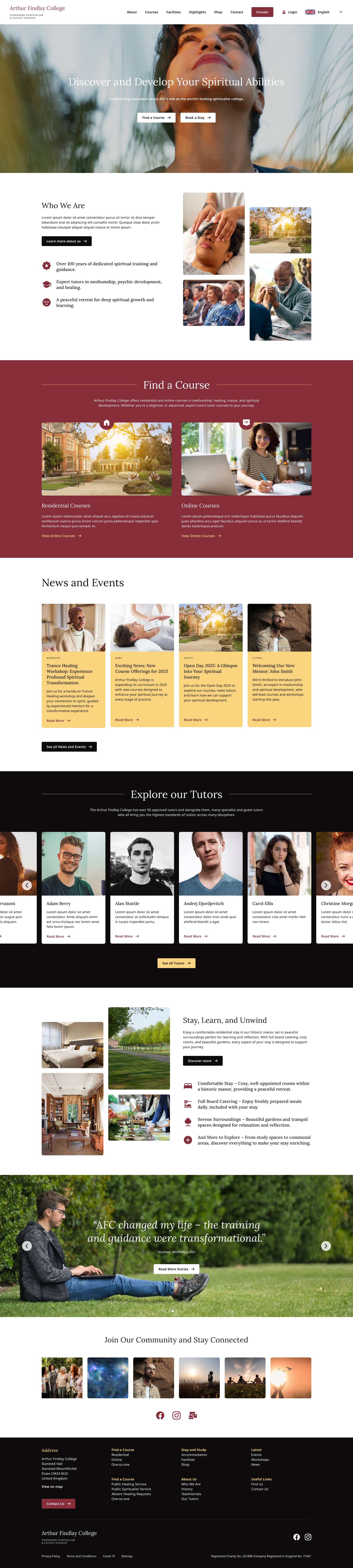 Web page design for a residential centre where students study Spiritualism