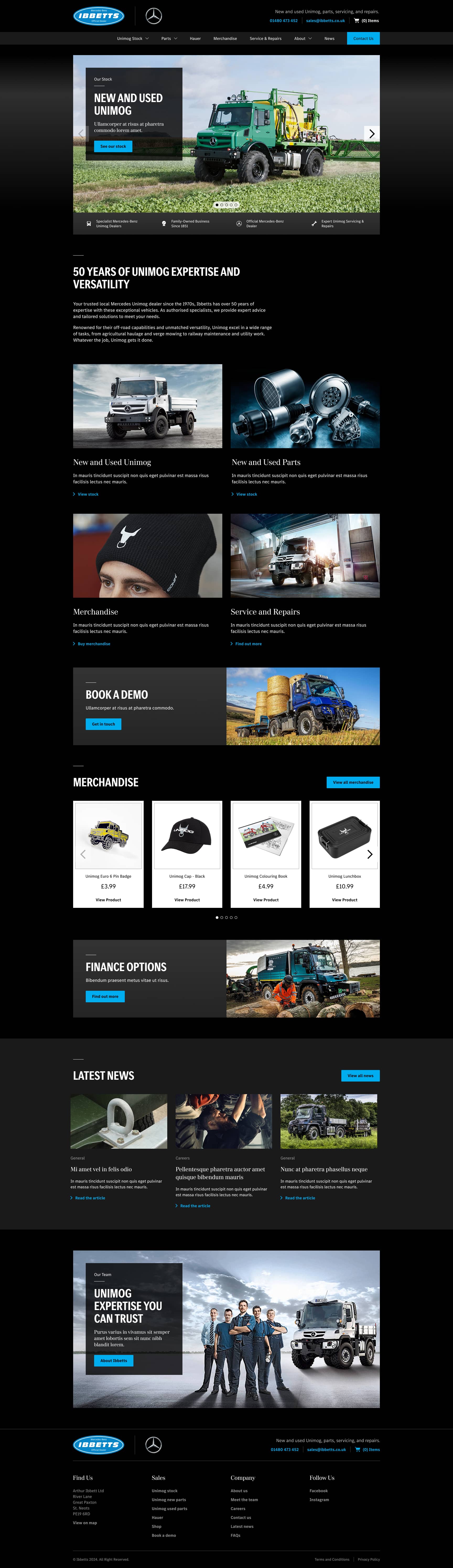 Web page design for a specialist Mercedes-Benz Unimog dealer