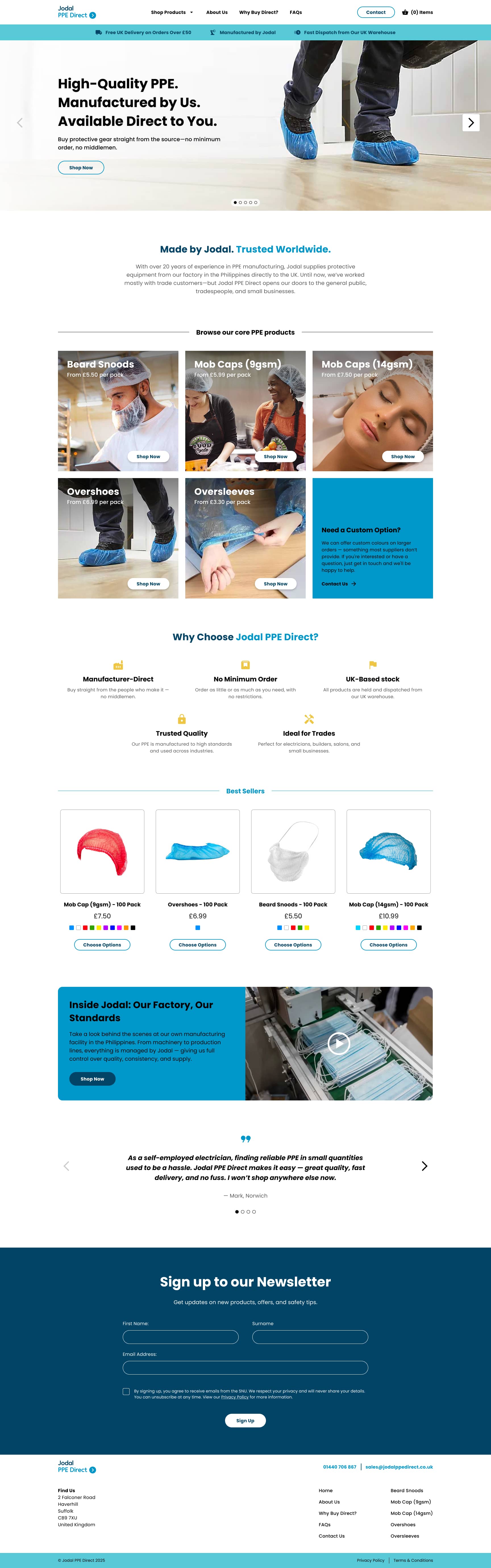 Web design for a PPE manufacturer