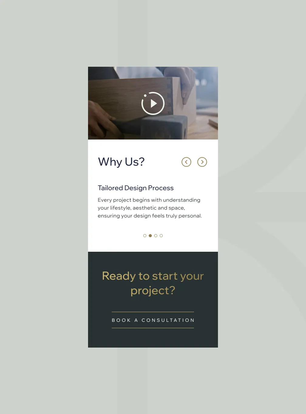 An embedded YouTube process video next to a "Why Choose Us" feature section with a prominent call-to-action button to start a project.