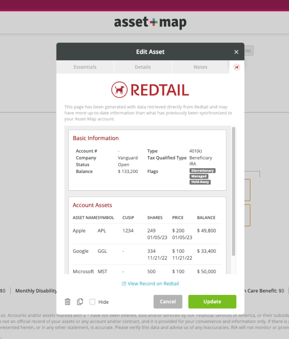  Viewing Redtail data on an Asset-Map financial box 